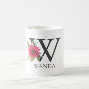 Moderne bloemige aanpasbare monogramletter W Koffiemok