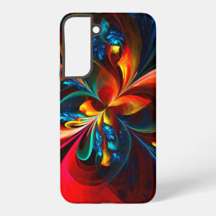Moderne bloemige abstracte kunst oranje blauwe pat samsung galaxy hoesje