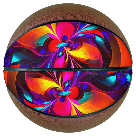 Moderne bloemige Abstracte kunst rood blauw patroo Basketbal (Voorkant)