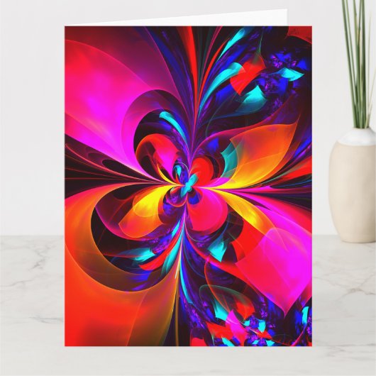 Moderne bloemige Abstracte kunst rood blauw patroo Bedankkaart (Voorkant)