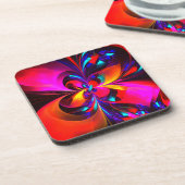 Moderne bloemige Abstracte kunst rood blauw patroo Bier Onderzetter (Linkerzijde)