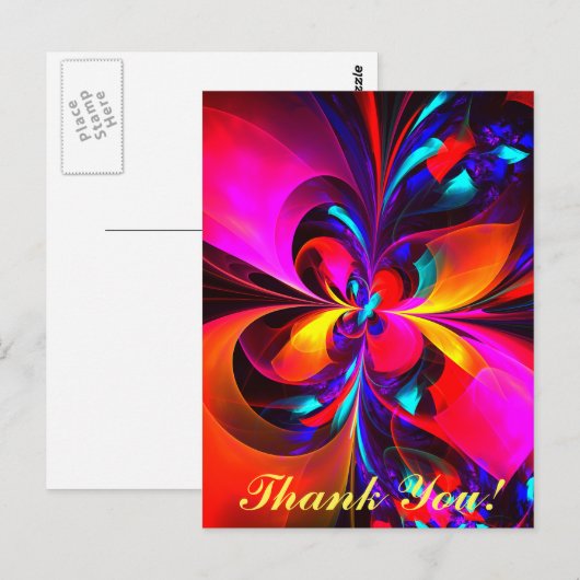 Moderne bloemige Abstracte kunst rood blauw patroo Briefkaart (Voorkant / Achterkant)