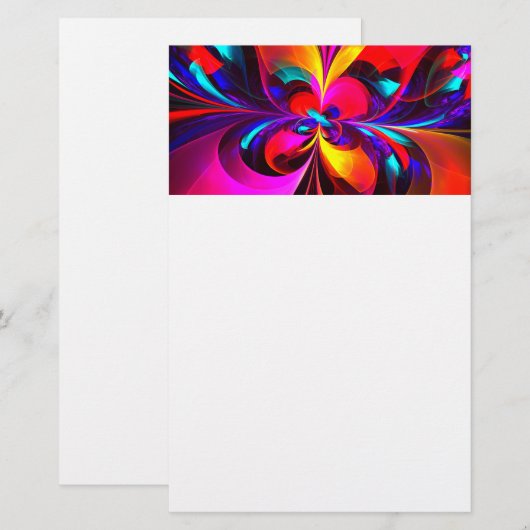 Moderne bloemige Abstracte kunst rood blauw patroo Briefpapier (Voorkant / Achterkant)