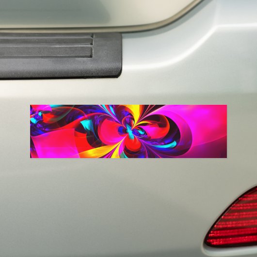 Moderne bloemige Abstracte kunst rood blauw patroo Bumpersticker (Op auto)