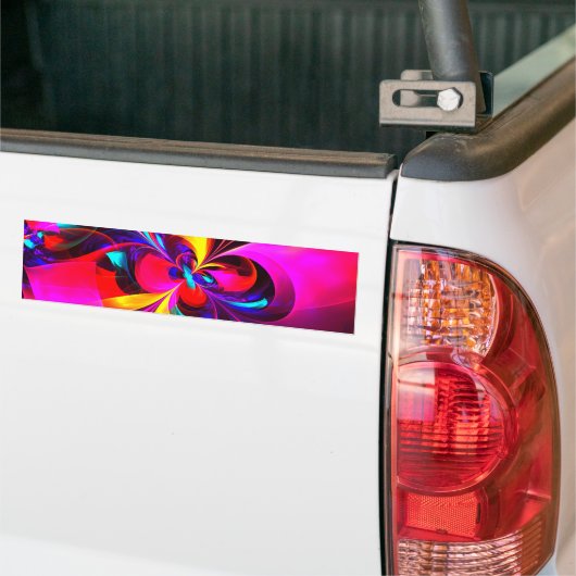 Moderne bloemige Abstracte kunst rood blauw patroo Bumpersticker (Op Truck)