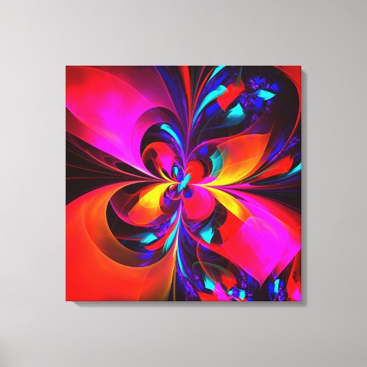 Moderne bloemige Abstracte kunst rood blauw patroo Canvas Afdruk (Voorkant)