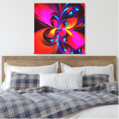 Moderne bloemige Abstracte kunst rood blauw patroo Canvas Afdruk (Insitu (Slaapkamer))