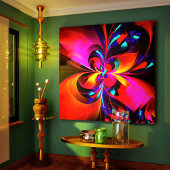 Moderne bloemige Abstracte kunst rood blauw patroo Canvas Afdruk