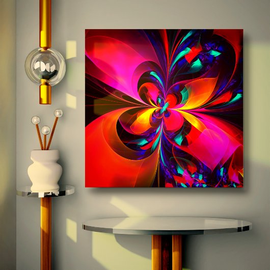 Moderne bloemige Abstracte kunst rood blauw patroo Canvas Afdruk