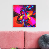 Moderne bloemige Abstracte kunst rood blauw patroo Canvas Afdruk (Insitu (Woonkamer))