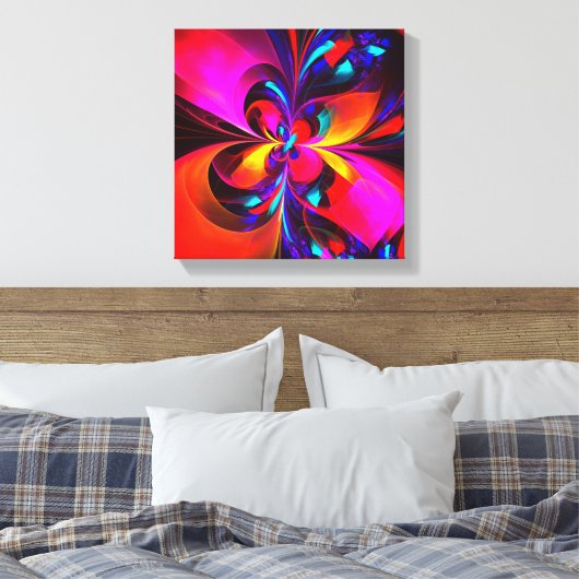 Moderne bloemige Abstracte kunst rood blauw patroo Canvas Afdruk (Insitu (Slaapkamer))