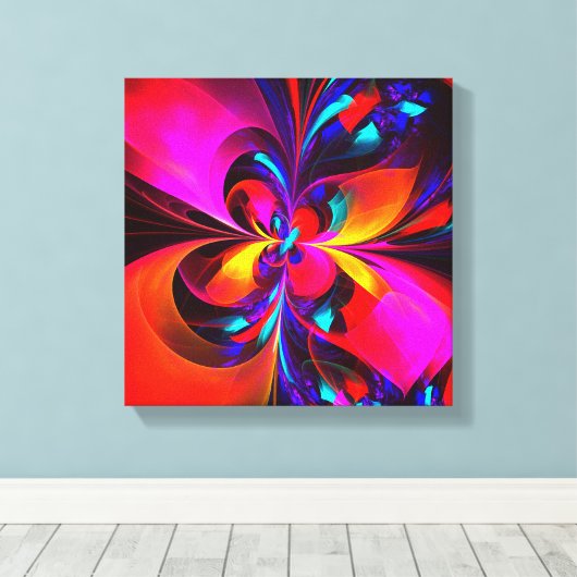 Moderne bloemige Abstracte kunst rood blauw patroo Canvas Afdruk (Insitu (Houten vloer))