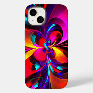 Moderne bloemige Abstracte kunst rood blauw patroo Case-Mate iPhone 14 Hoesje