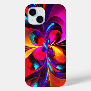 Moderne bloemige Abstracte kunst rood blauw patroo iPhone 15 Case