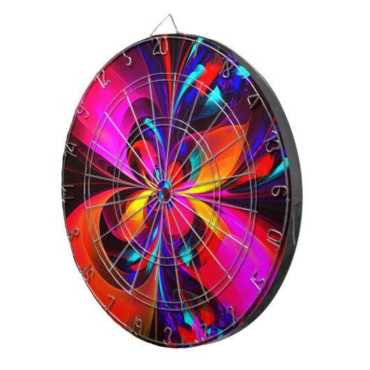 Moderne bloemige Abstracte kunst rood blauw patroo Dartbord (Voorkant Rechts)