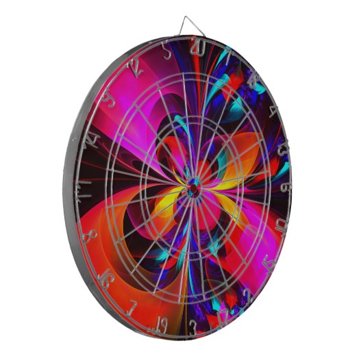 Moderne bloemige Abstracte kunst rood blauw patroo Dartbord (Voorkant Links)