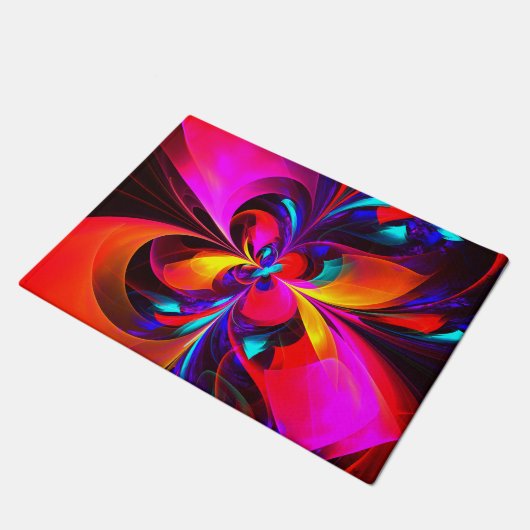 Moderne bloemige Abstracte kunst rood blauw patroo Deurmat (Schuin)