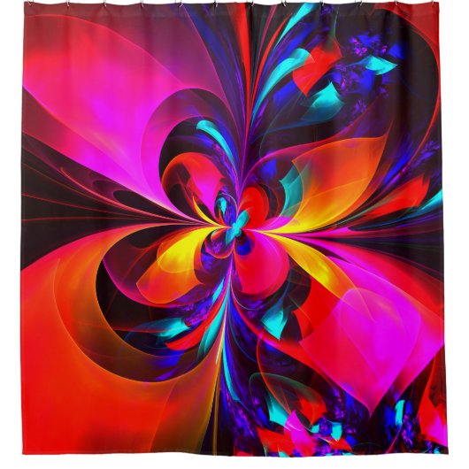 Moderne bloemige Abstracte kunst rood blauw patroo Douchegordijn (Voorkant)