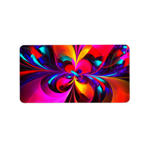 Moderne bloemige Abstracte kunst rood blauw patroo Etiket