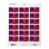 Moderne bloemige Abstracte kunst rood blauw patroo Etiket (Full Sheet)