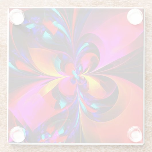 Moderne bloemige Abstracte kunst rood blauw patroo Glazen Onderzetter (Achterkant)