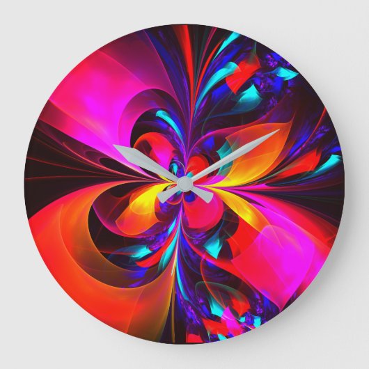 Moderne bloemige Abstracte kunst rood blauw patroo Grote Klok (Voorkant)