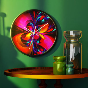 Moderne bloemige Abstracte kunst rood blauw patroo Grote Klok