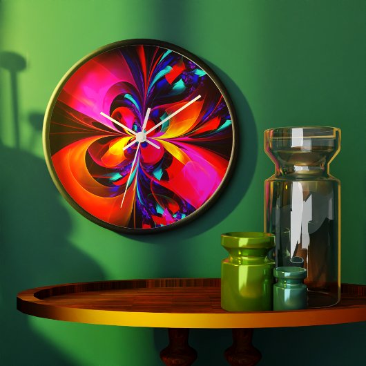 Moderne bloemige Abstracte kunst rood blauw patroo Grote Klok