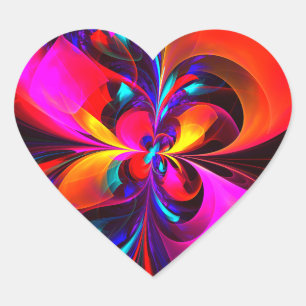 Moderne bloemige Abstracte kunst rood blauw patroo Hart Sticker