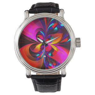 Moderne bloemige Abstracte kunst rood blauw patroo Horloge