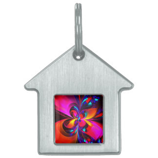 Moderne bloemige Abstracte kunst rood blauw patroo Huisdieren Naamplaatje