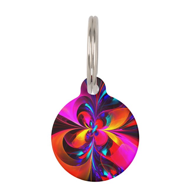 Moderne bloemige Abstracte kunst rood blauw patroo Huisdierpenning (Voorkant)