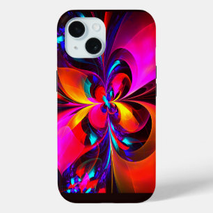 Moderne bloemige Abstracte kunst rood blauw patroo iPhone 15 Case