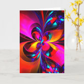 Moderne bloemige Abstracte kunst rood blauw patroo Kaart (Gele Bloem)
