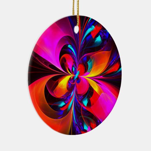 Moderne bloemige Abstracte kunst rood blauw patroo Keramisch Ornament (Rechts)