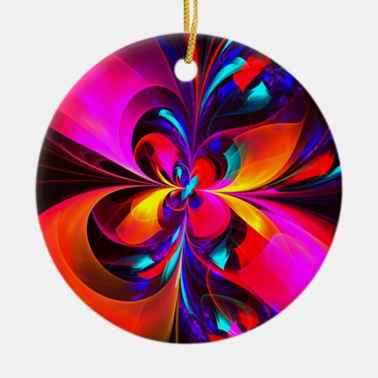 Moderne bloemige Abstracte kunst rood blauw patroo Keramisch Ornament (Voorkant)