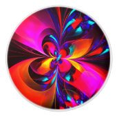 Moderne bloemige Abstracte kunst rood blauw patroo Keramische Knop (Voorkant)