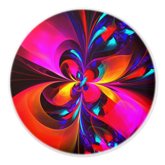 Moderne bloemige Abstracte kunst rood blauw patroo Keramische Knop (Voorkant)