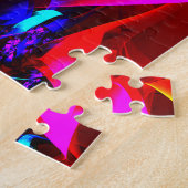 Moderne bloemige Abstracte kunst rood blauw patroo Legpuzzel (Zijkant)