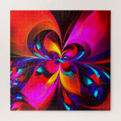 Moderne bloemige Abstracte kunst rood blauw patroo Legpuzzel (Horizontaal)