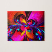 Moderne bloemige Abstracte kunst rood blauw patroo Legpuzzel (Horizontaal)