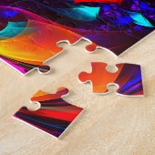 Moderne bloemige Abstracte kunst rood blauw patroo Legpuzzel (Zijkant)