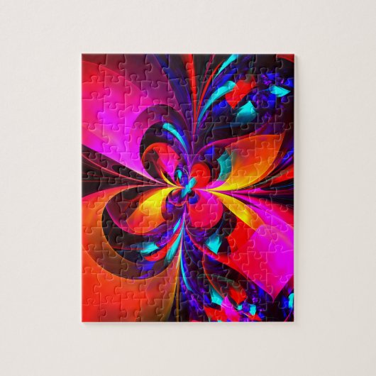 Moderne bloemige Abstracte kunst rood blauw patroo Legpuzzel (Verticaal)
