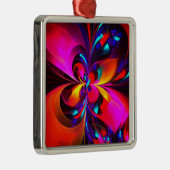 Moderne bloemige Abstracte kunst rood blauw patroo Metalen Ornament (Rechts)