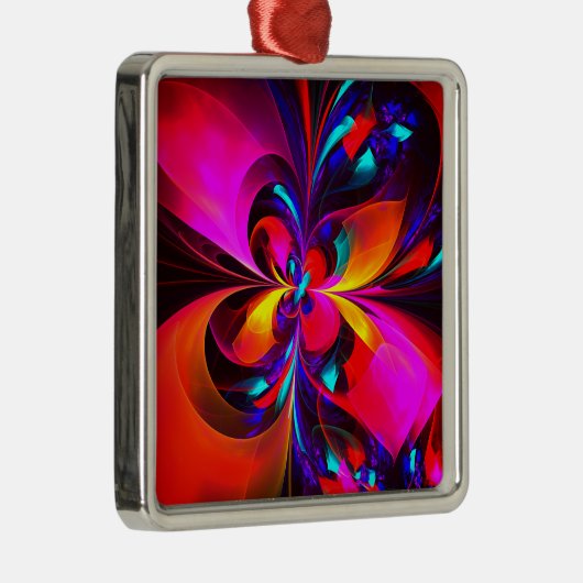 Moderne bloemige Abstracte kunst rood blauw patroo Metalen Ornament (Rechts)