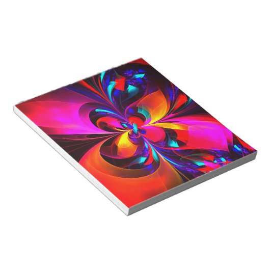 Moderne bloemige Abstracte kunst rood blauw patroo Notitieblok (Schuin)