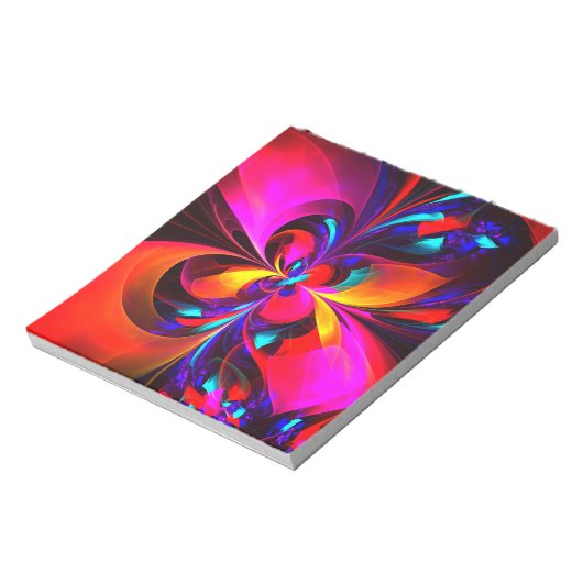 Moderne bloemige Abstracte kunst rood blauw patroo Notitieblok (Linkerzijde)