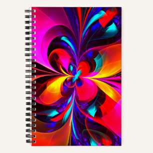 Moderne bloemige Abstracte kunst rood blauw patroo Notitieboek