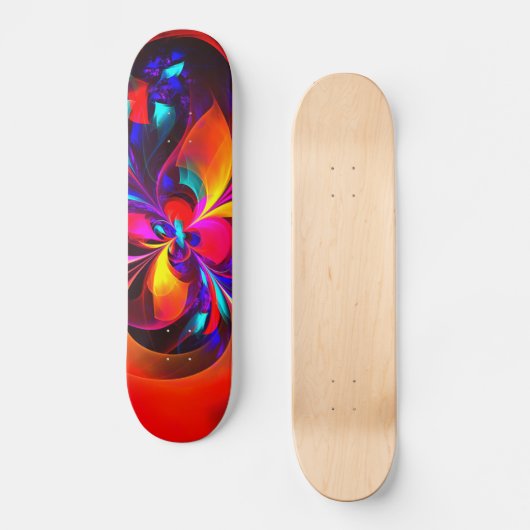 Moderne bloemige Abstracte kunst rood blauw patroo Persoonlijk Skateboard (Voorkant)