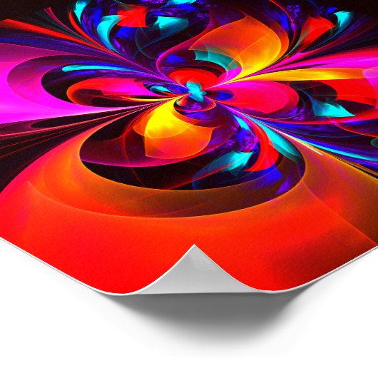 Moderne bloemige Abstracte kunst rood blauw patroo Poster (Hoek)